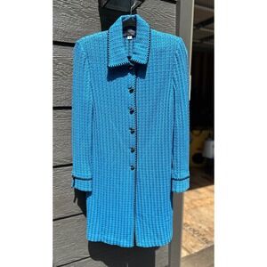 St. John Collection Turquoise Blue Knit Longline Button Front Sweater Dress